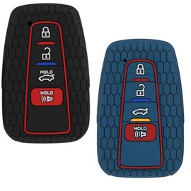 2PCS Snugfit Key fob Cover for Toyota 2020 2021 2022 Toyota RAV4 XLE Camry Hybrid XSE Corolla Avalon Smart Ke (Silicone, Blue & Black)
