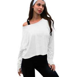 UNIANKIYA Open Back Workout Tops for Women Long Sleeve Cropped Athletic Clothes Gym Running Yoga Low Impact Sports T Shirts White