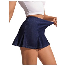 Milumia Women's Y2k High Waist Denim Mini Skirt Pleated A Line Casual Jean Skirts Dark Wash Small