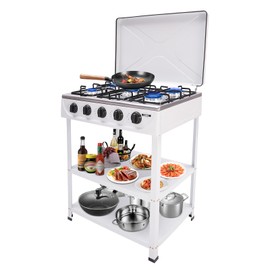 DYRABREST 5-Burner Natural Gas Stove Freestanding Gas Stove Versatile Rectangular Cooking Gas Stove with Precise Heat Control Knobs for Cooking, Stir-Frying, and Outdoor Camping Use (white)