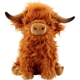 Bsanker Highland Cow Stuffed Animal Toy, Cute Highland Cow Plush Toy Fluffy Farm Highland Cow Plushies Decor Gifts for Girls Boys Adults (Brown Highland Cows)