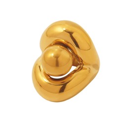 Kokoma Round Ball Chunky Gold Ring for Women Layered Statement Ring Exaggerated Oval Thick Dome Finger Band Geometric Stackable Rings Comfort Fit (Gold, 6)