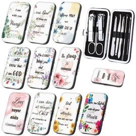 10 Sets Christmas Christian Gifts Bulk for Women Church Bible Manicure Sets Floral Scripture Stainless Steel Nail Clipper Set Religious Gift for Employee Teacher Christmas Party Supplies