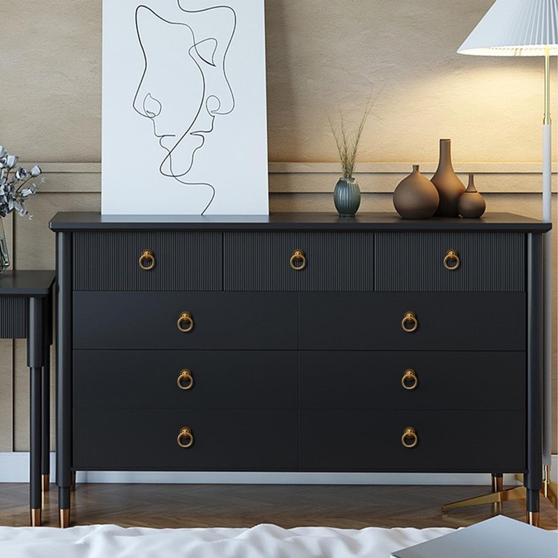 RZDEAL 8 Pack Solid Antique Brass Cabinet Pulls Ring Drawer