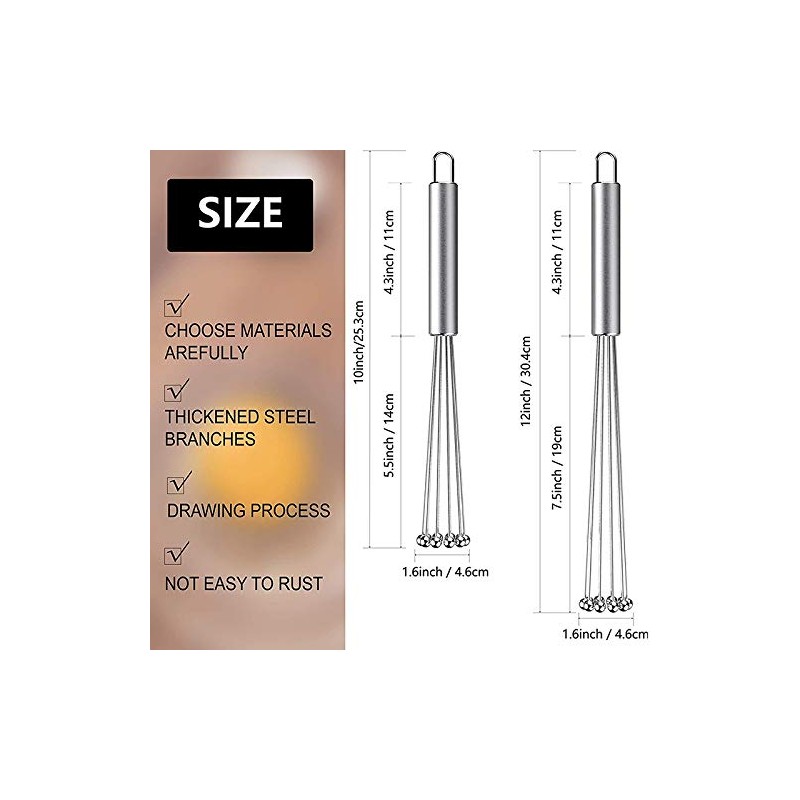 Ntcpefy 2 Pieces Stainless Steel Ball Whisk Wire Egg Whisk