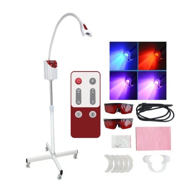 4 Colors Teeth Whitening Machine, Professional LED Teeth Whitening Light, Mobile Dental Teeth Whitening Bleaching Lamp, Cold Light Tooth Whitener 4 Modes with Remote Control, Floor Stand Type (Red)