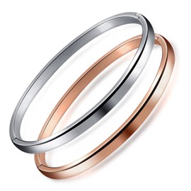 Feilok Simple Elegant Smooth Women's Bracelet Stainless Steel Bracelet Bangle Colour: Silver/Rose Gold, Stainless Steel