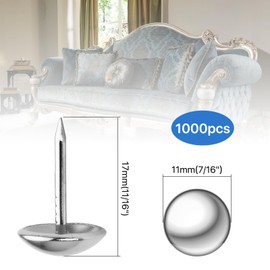 Worldity 1000 Pcs Upholstery Tacks, 17mm 11/16" Thumb Tacks, Decorative Furniture Nails Pins, Silver Thumb Tacks for Upholstered Furniture Cork Board, Home Decor