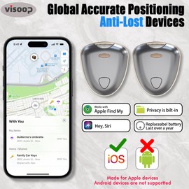 Smart Tracker Tag 2-Pack, VISOOP Item Tracker Works with Apple Find My(iOS only), MFi Certified, Key Finder, Item Locator, Bluetooth Luggage Tracker for Bags, Keys, Phones, Wallets IP65 Waterproof