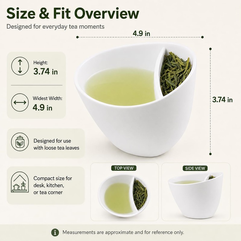 Divided Ceramic Tea Cup for Loose Leaf Tea & Drip