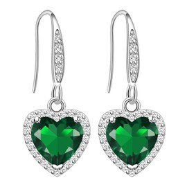 GZWHD Love Heart Green Emerald Earrings for Women Valentine's Day Mother's Day Christmas Birthday Birthstone Gifts for Friends Mother Wife