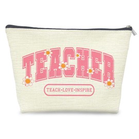 Udinaz Teacher Gifts, Coquette Pink Teacher Makeup Bag, Teacher Appreciation Gifts for Women, Thank You Teacher Gifts, Best Teacher Gifts Cosmetic Bag, Teach Love Inspire Teacher Makeup Pouch