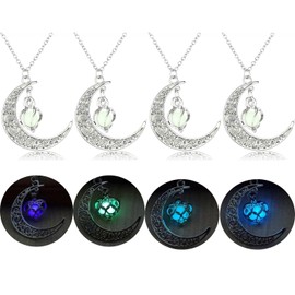 4 colors Luminous Series Moon Love Heart Pendant Necklace Fluorescent Necklace, Glow in the Dark