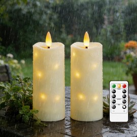 Nimiko Waterproof Outdoor,with Timer & Remote - 2 Pack Flameless LED Candles, Battery Operated Candles (D2.2 xH6/6, Ivory) Used for Home Decoration and Holiday Decoration