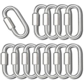 1.48" Chain Quick Links, 12Pcs 1/8" Heavy Duty Carabiner, 1750 LBS Capacity, High Strength Anti-Rust Chain Connector for Hammock Hanging, Camping, and Hiking (Silver)
