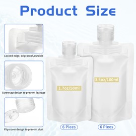 12 Pcs Travel Pouches for Toiletries Refillable Stand Up Pouches with Labels, TSA Approved Portable Travels-Size, Refillable Travel-Accessories for Shampoo/Conditioner/Lotion (1.7 &3.4 oz)