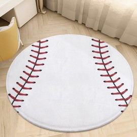 Huryilo Baseball Round Rug Sports Ball Circle Area Rug Round Carpet for Kids Boys Bedroom Bathroom Decor 3 ft