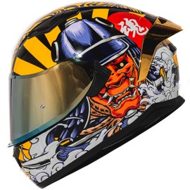 HAX Obsidian Full Face Dual Visor Adult Motorcycle Helmet for Motorbike Street Bike with Pinlock Ready DOT Approved Samurai Gold L