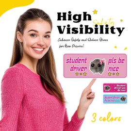 Student Driver Magnet Sticker for Cars - Funny Reflective Hamster 3-Pack Please Be Patient, Beginner Driver Magnetic Bumper Sticker Set (Multicolor)