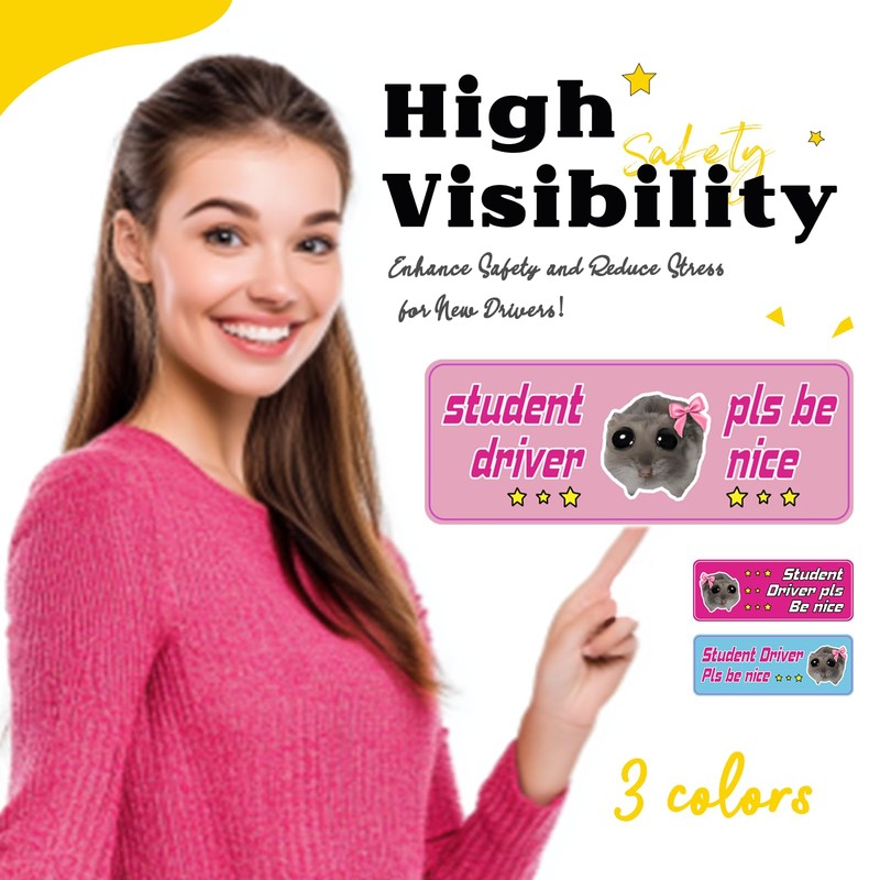Student Driver Magnet Sticker for Cars - Funny Reflective Hamster
