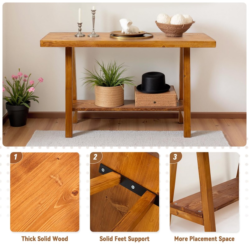 Warmiehomy Solid Wood Bench, 30” Rustic Farmhouse Entryway Bench for