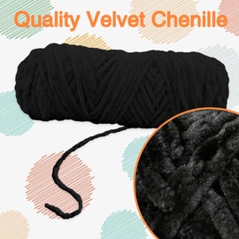 Chenille Wool for Crocheting, Velvety Baby Wool, 3 Rolls 100 g Baby Wool for Crocheting, Soft Chenille Wool, Knitting, Soft Yarn Wool for Knitting and Crocheting (Black)