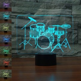 3D Drum Kit Night Light Touch Table Desk Optical Illusion Lamps 7 Color Changing Lights Home Decoration Xmas Birthday Gift