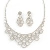 Avalaya Bridal Clear Crystal Lacy Bib Necklace And Drop Earring