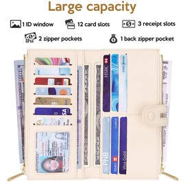 YOUBDM Slim Wallets for Women PU Leather Card Holder Wallet Large Capacity Bifold Clutch Wallet with Double Zipper Pocket