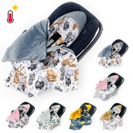 BABEES Swaddling Blanket for Baby Car Seat Spring Summer Universal, Velvet Baby Blanket with Velcro Fastening, Baby Carrier, Lightweight Transitional Season Bear