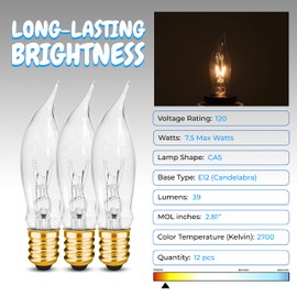 OHLECTRIC CA5 Incandescent Decorative Light Bulb - Flame Shaped Light Bulb with E12 Candelabra Base - 120V - 7.5W Dimmable Bulbs - 2300K, Clear - Pack of 12, OL-45767