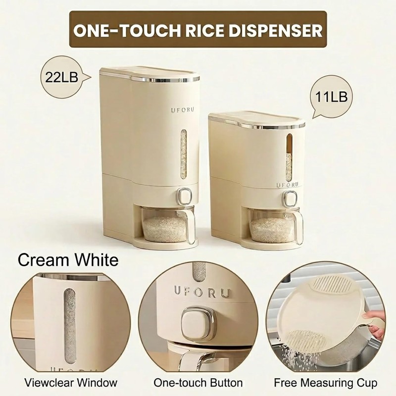 Reflygen Rice Dispenser With Measuring Cup,Kitchen Grain Storage Container,Pantry&Home Dry