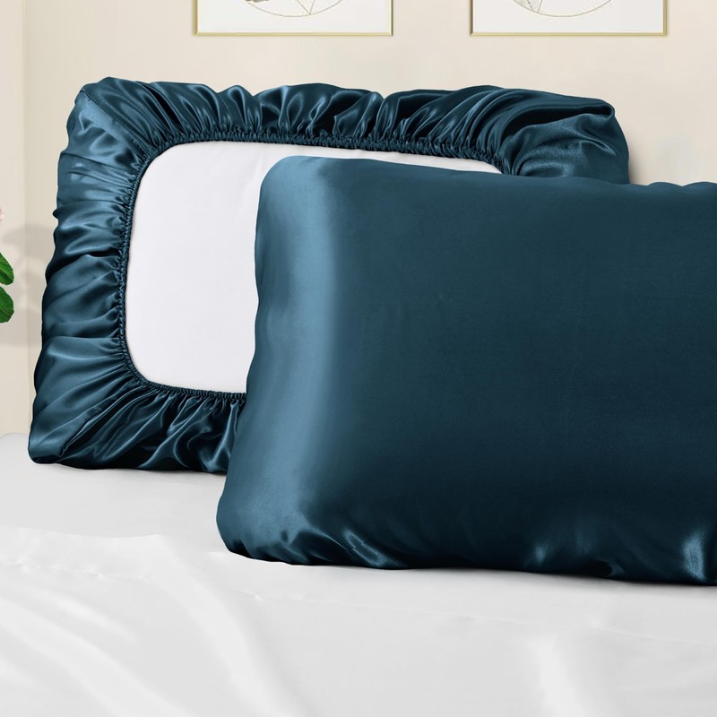 Manyshofu Satin Pillowcases for Hair Protection - 1Pcs Navy Blue