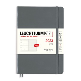 LEUCHTTURM1917 - Weekly Planner & Notebook Softcover Medium (A5) 2023, Anthracite (Jan 1 - Dec 31, 2023)