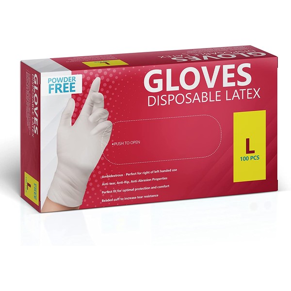 New Disposable Latex Gloves, Powder Free 100 Gloves Per Box |1000 Gloves Case