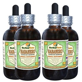 Habanero (Capsicum Chinense) Glycerite, Organic Dried Rinds and Fruits Alcohol-Free Liquid Extract (Brand Name: HerbalTerra, Proudly Made in USA) 4x4 fl.oz (4x120 ml)