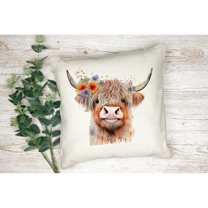 Anonymous Gifting Highland Cow Printed Cushion Cover - 40x40cm -