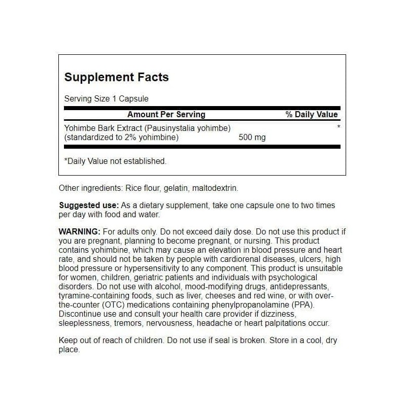 Swanson Yohimbe (Standardized) 500 Milligrams 120 Capsules
