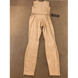 Bebe Women's Small Desert Mist Faux Suede Sleevless V Neck Belted Catsuit NWT
