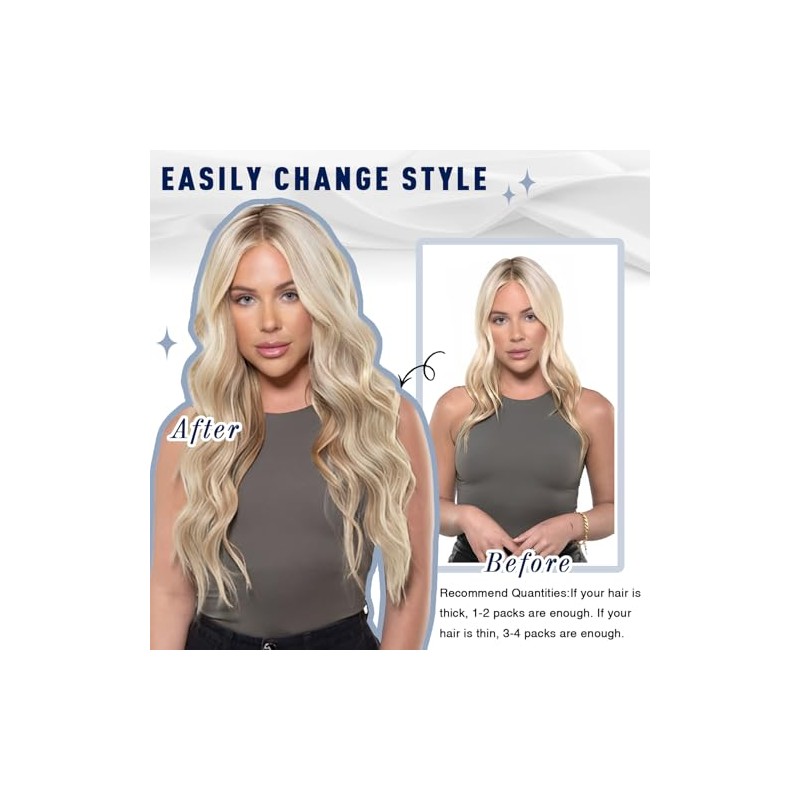 Sunya Clip in Extensions Echthaar Aschblond Mit Platinblond Invisible Echt