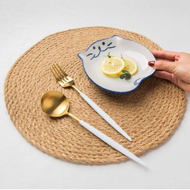 Alnicov Round Placemats Linen Braided 30cm Heat Resistant Thick Hot Pads Hot Mats Coasters Set of 2