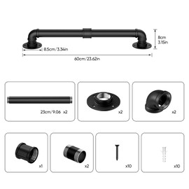 Abiglifty 2FT Pipe Handrail, Hand Rails for Indoor Stairs, Stair Railing Indoor, Grab Bars for Wall, Outdoor Handrails for Exterior Steps, Elderly Safety Handle for Stairs Porch Bathroom (Black,60cm)