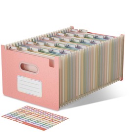 EcoStash Accordion File Organiser, 26 Pockets A4 Wheat Straw Expanding File Folders, Monthly Filling Document Organiser, Upright Open Top, BPA Free, Return to Nature, Healthy Living, Strawberry Pink