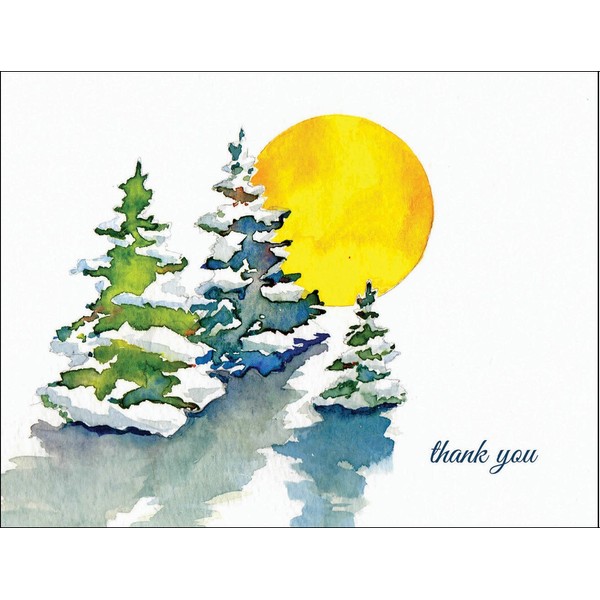 Peaks Publishing Inc Winter Snow Trees Thank You Cards - Set of 12 Cards and Bright Snow White Envelopes (Stationery)