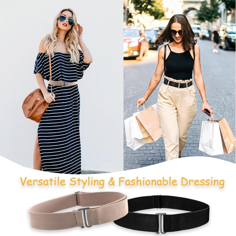 HAWOWZ 2Pcs No Show Stretch Belt for Women Invisible Elastic