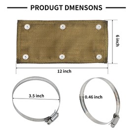 Pipe Heat Shield Exhaust Pipe Heat Shield 6" x 12", Titanium withstands Temperatures up to 1350°F with 3 Stainless Steel Clamps and A Pair of Gloves