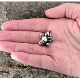 Kiss of Leather Aries Head Pendant 925 Sterling Silver No. 278, Rubber, No Gemstone