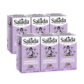 Salada Soothing Teas, Chamomile & Rose Blossom Herbal Tea 20 Individually Wrapped Tea Bags Per Box (Pack of 6) Caffeine Free Brew Hot Naturally Flavored Herbal Tea Served Hot/Cold