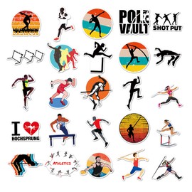50 Packs Track and Field Sports Stickers Water Bottles Laptop Phone Motorcycle Computer Guitar Skateboard Hydroflasks Athletics Vinyl Sticker Waterproof Aesthetic Trendy Decals for Teens Girls Adults