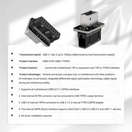 YIMATEECO USB 3.0 to Type-E Adapter, 19 Pin USB3.0 to USB3.1 Type-C 20 Pin Header Connector Motherboard Internal Vertical Front Panel USB 3.1 Gen 2 Header Adapter for Expansion Card